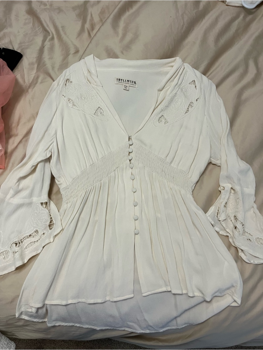 Idyllwind Miranda Lambert Ivory Lace-Trim Button-Front Boho Blouse